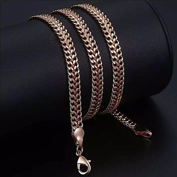 Rose Gold 6mm Double Weaving Chain Link Necklace - Picture 1 of 5